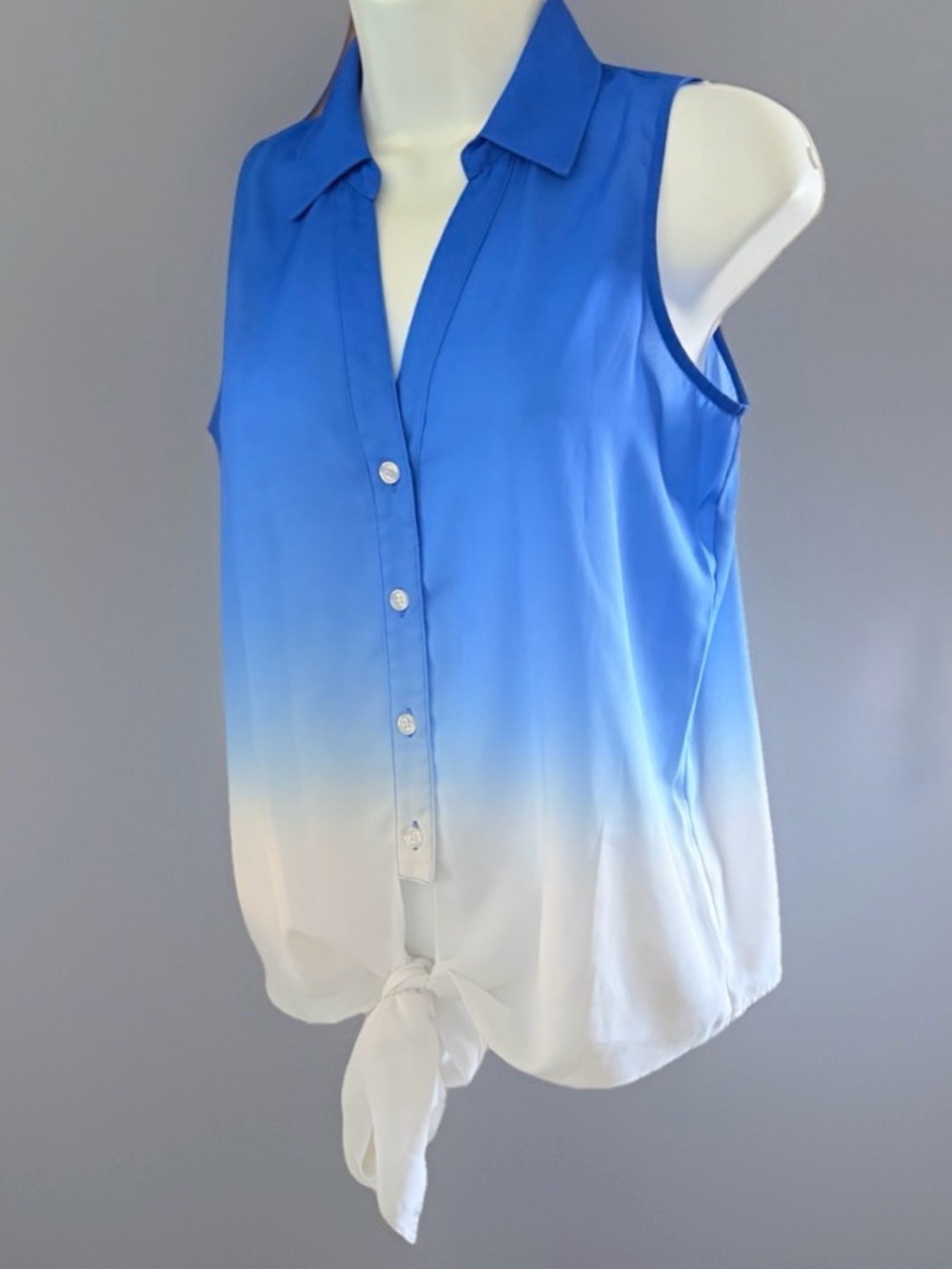 🗺️ INC International Concepts Blue-to-White Ombre Tie-Front Sleeveless Blouse